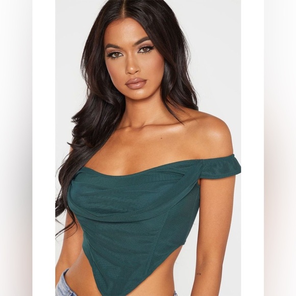 PrettyLittle Thing Corset Mesh Bardot Top - Picture 5 of 7